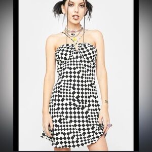 Checkered Black and White Strapless Dress